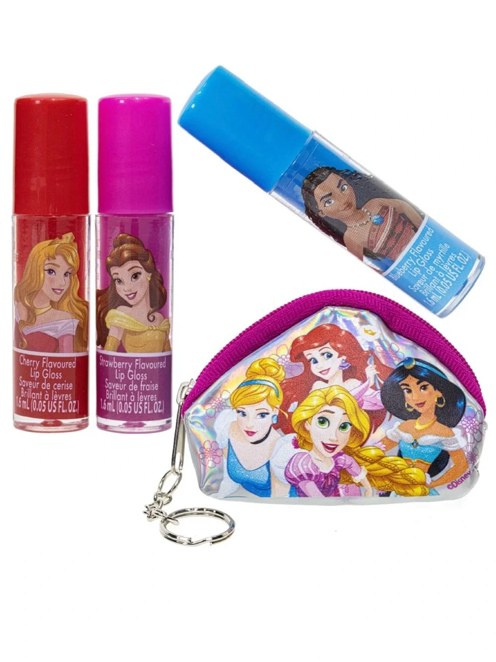 Disney’s Princess 3 Pack Multi-color Lip Gloss with Mini Keychain Purse (NWT)